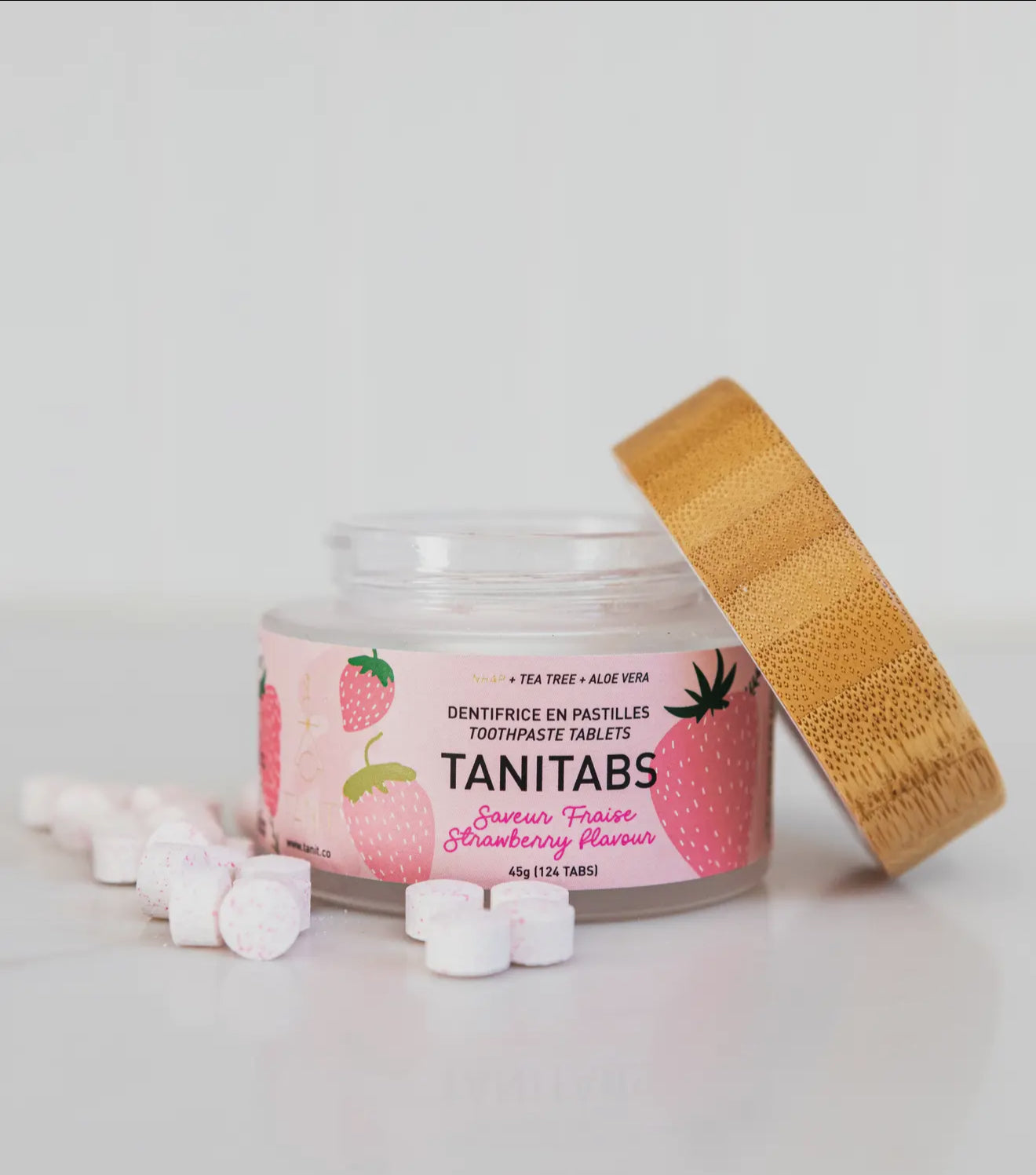 Strawberry Toothpaste Tabs - Reusable Jar 124 tabs