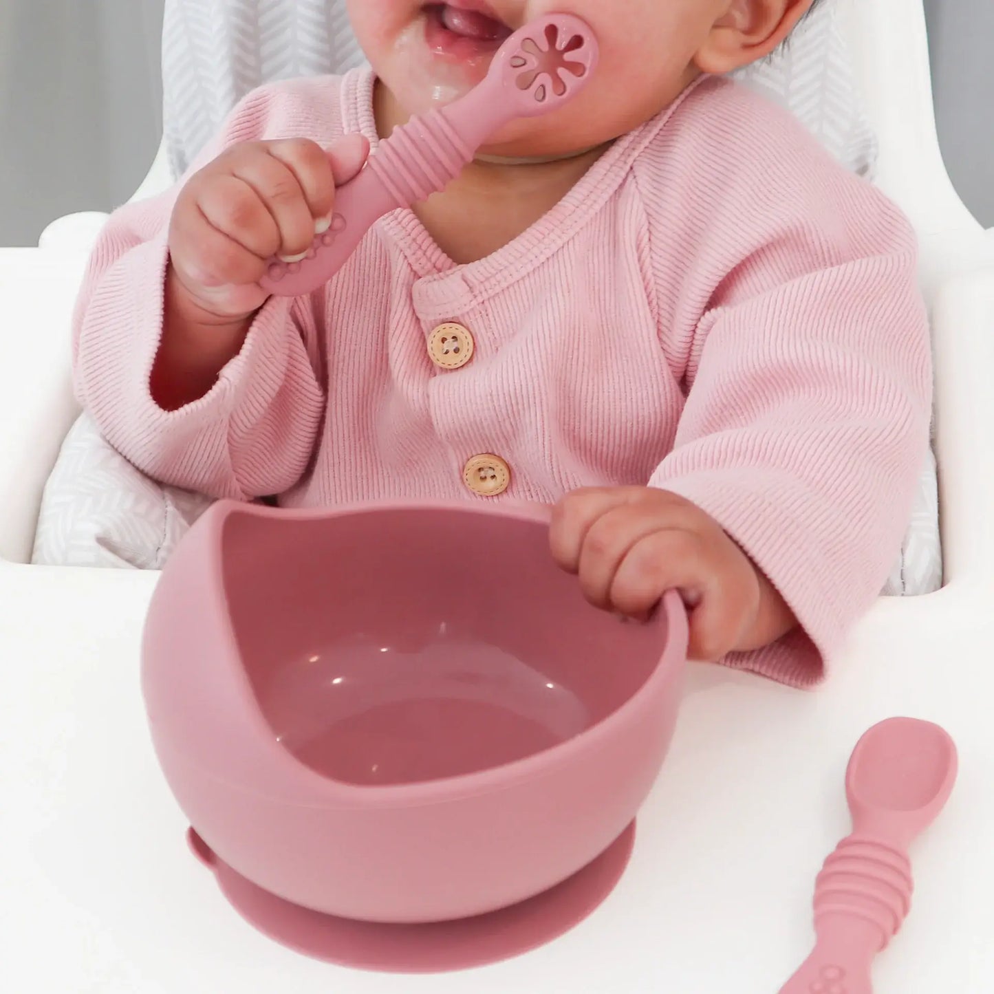 Baby Bliss - Suction Bowl & Training Spoons - Dusty Rose