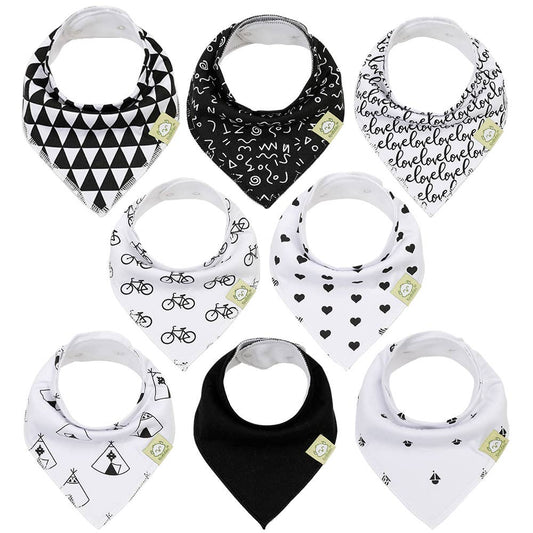 Monochrome 8-Pack Organic Bandana Bibs