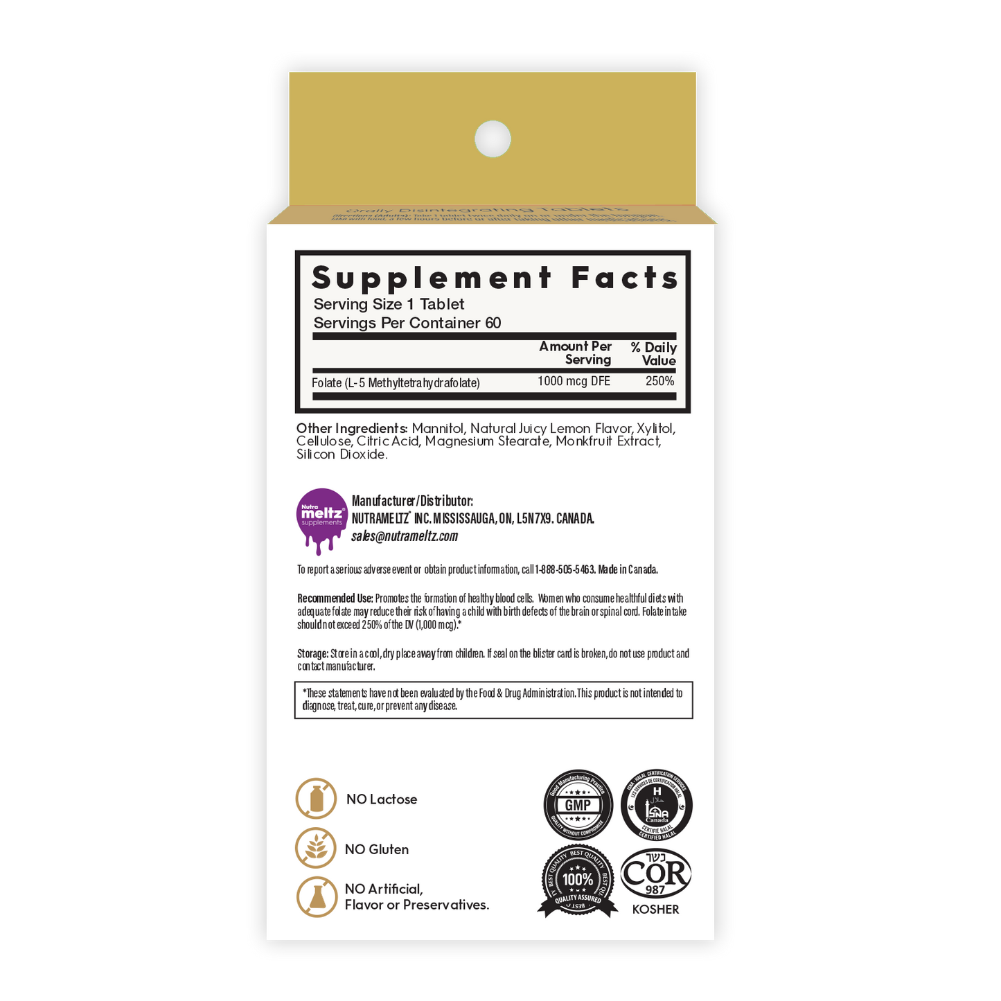 NUTRAMELTZ, INC - L-Methyl Folate L-MTHF 1 mg - Prenatal Vitamins