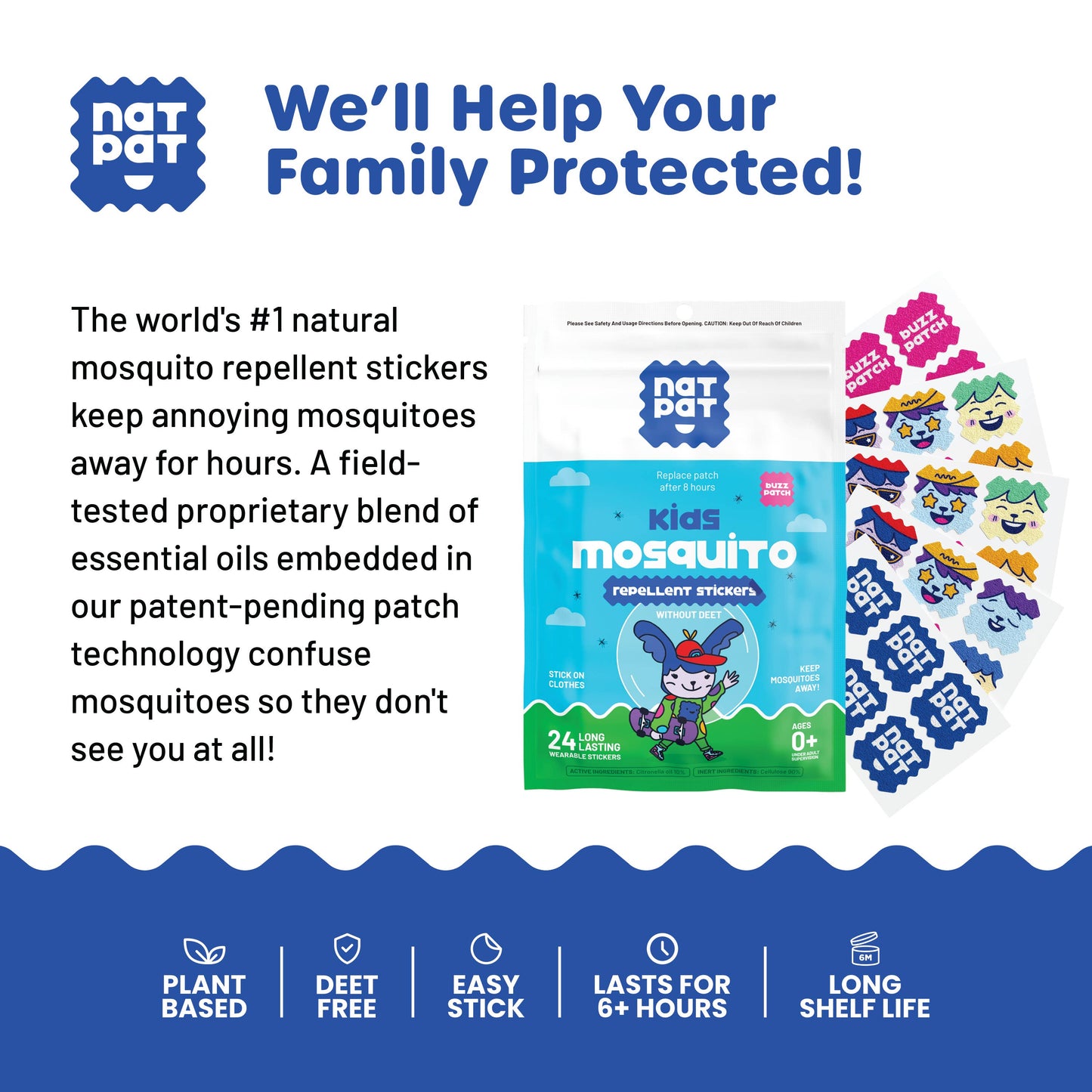 NATPAT - BuzzPatch: Mosquito Patches, Natural Insect Repellent