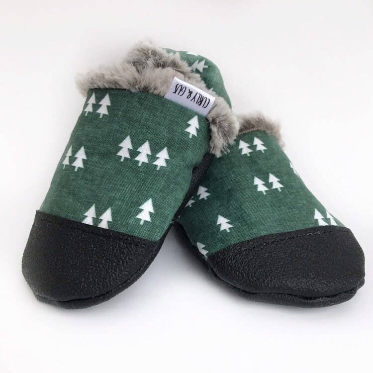 Gus & Kids Little Trees Baby Shoes- fur lined: Gray Faux Suede / 0-3 Months