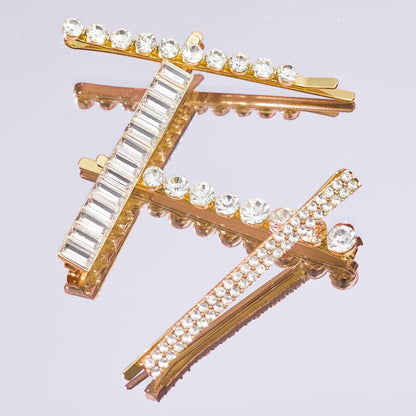 Metal Rhinestone Bobby Pins 4pc Set - Gold