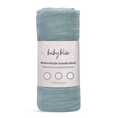 Baby Bliss - Bamboo Muslin Swaddle Blanket - Slate Blue