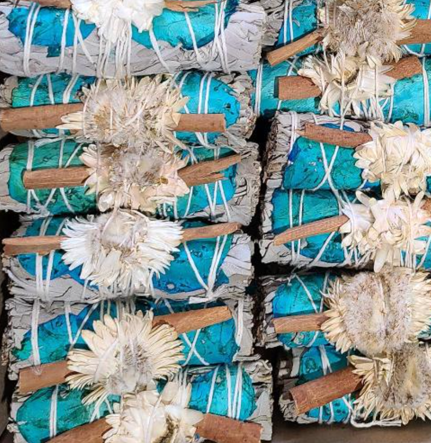 Divine Harmony Sage + Cinnamon Smudge Bundle w/ Blue Flowers
