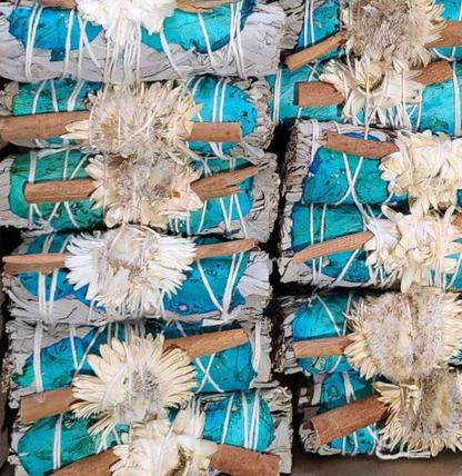 Divine Harmony Sage + Cinnamon Smudge Bundle w/ Blue Flowers