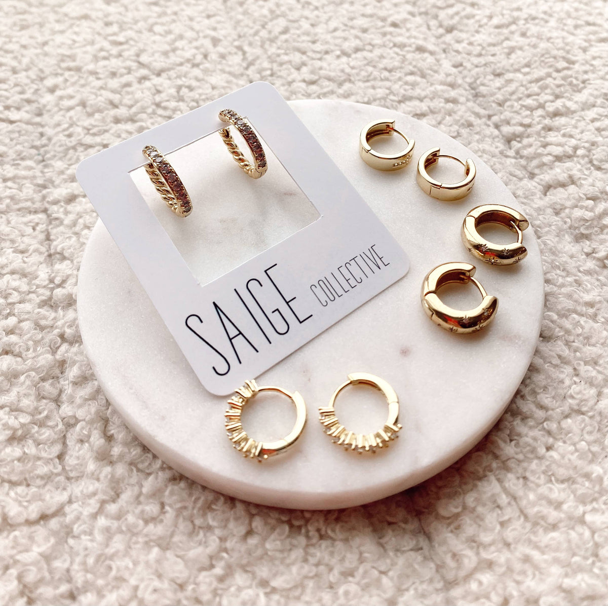 Saige Collective - Saige - Gold Plated CZ Huggie Hoop - assorted