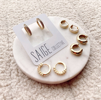Saige Collective - Saige - Gold Plated CZ Huggie Hoop - assorted