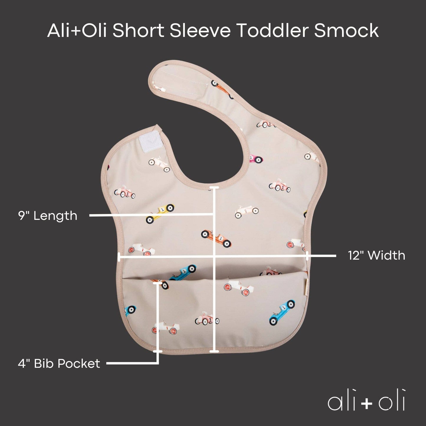 Ali & Oli Smock Bib for Baby (2-pc) Short Sleeve (Cars-Midnight)