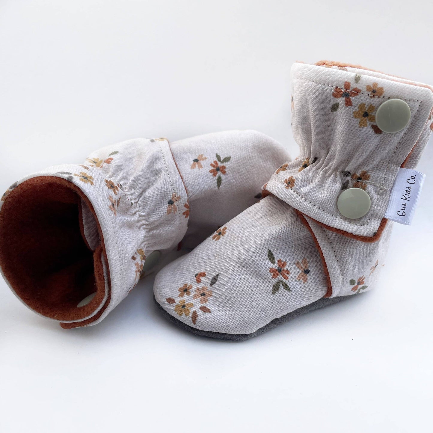 Dainty Floral Baby Boots: Gray Faux Suede / 0-3 Months
