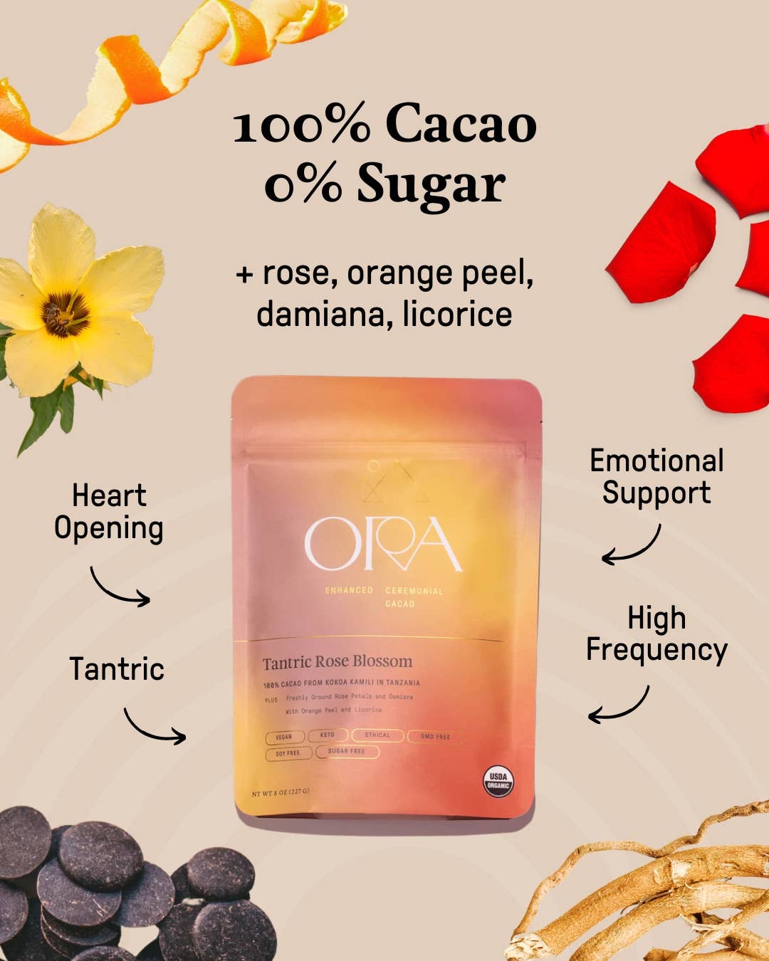 Tantric Rose Blossom Organic Ceremonial Cacao - 1 lb