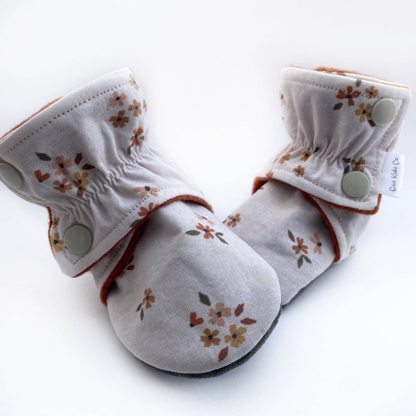Dainty Floral Baby Boots: Tan Rubber / 12-18 months