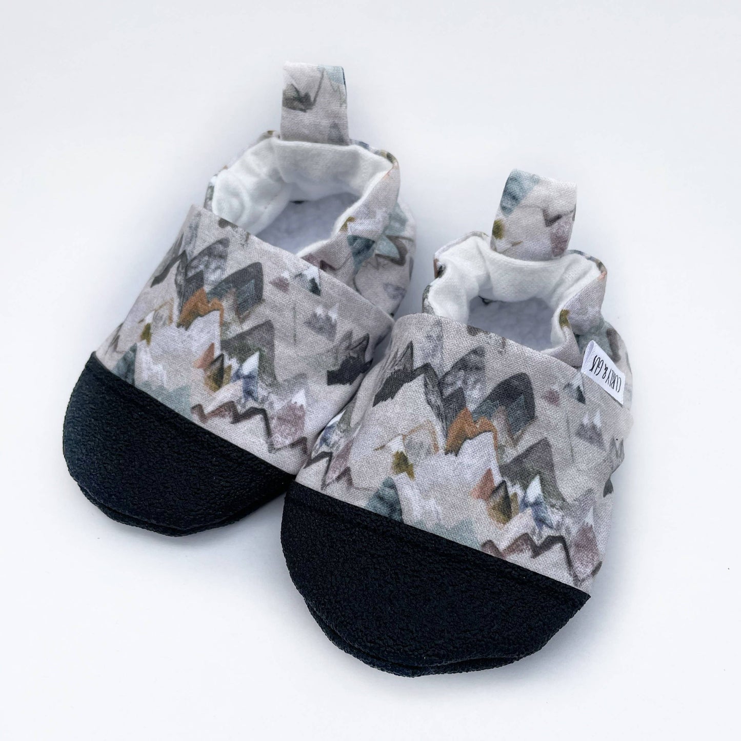 Earthy Mountain Baby Shoes: Gray Faux Suede / 6-12 months