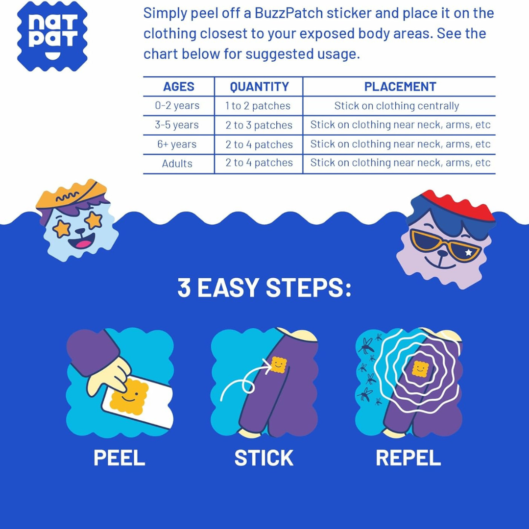 NATPAT - BuzzPatch: Mosquito Patches, Natural Insect Repellent
