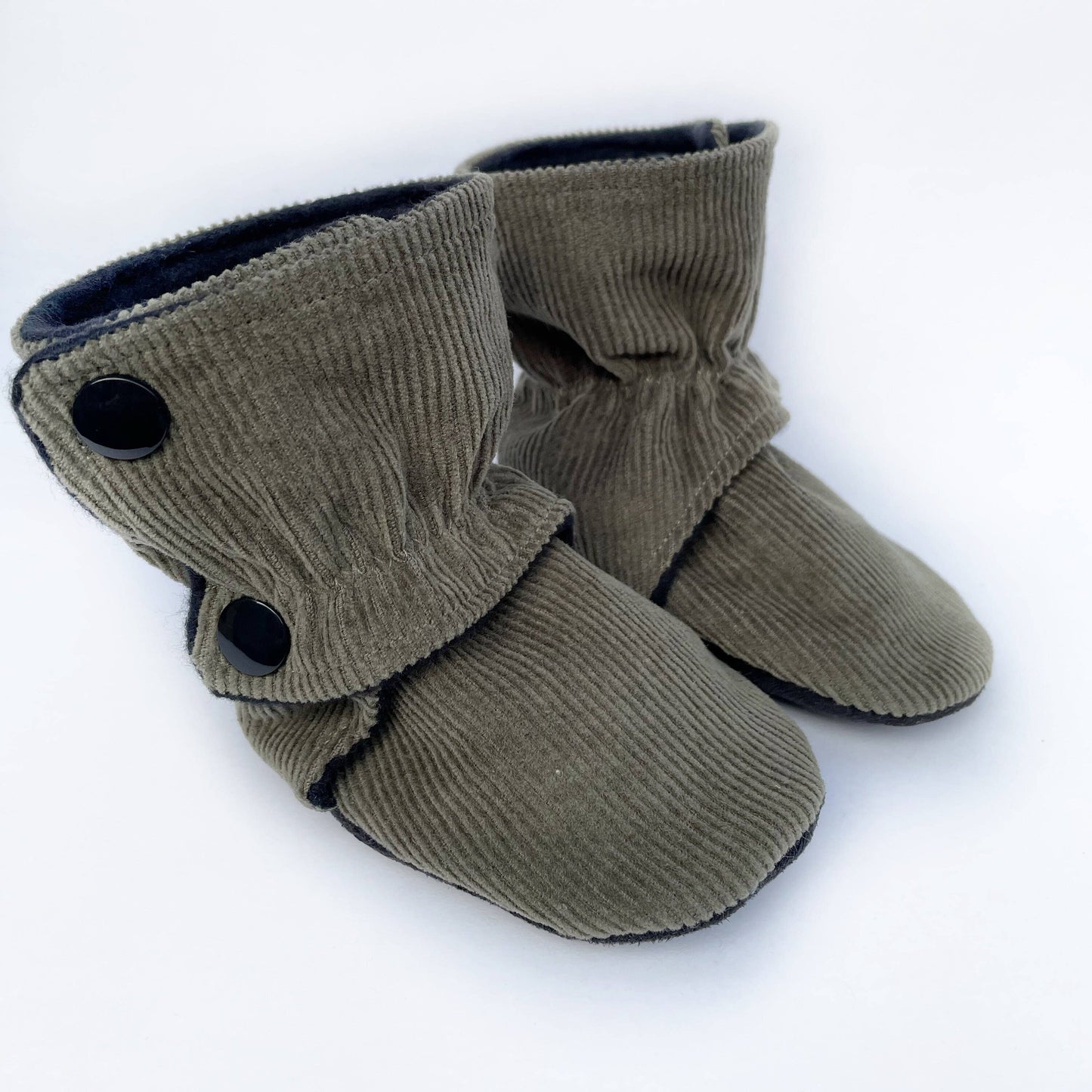 Olive Corduroy Baby Boots: Gray Faux Suede / 6-12 months