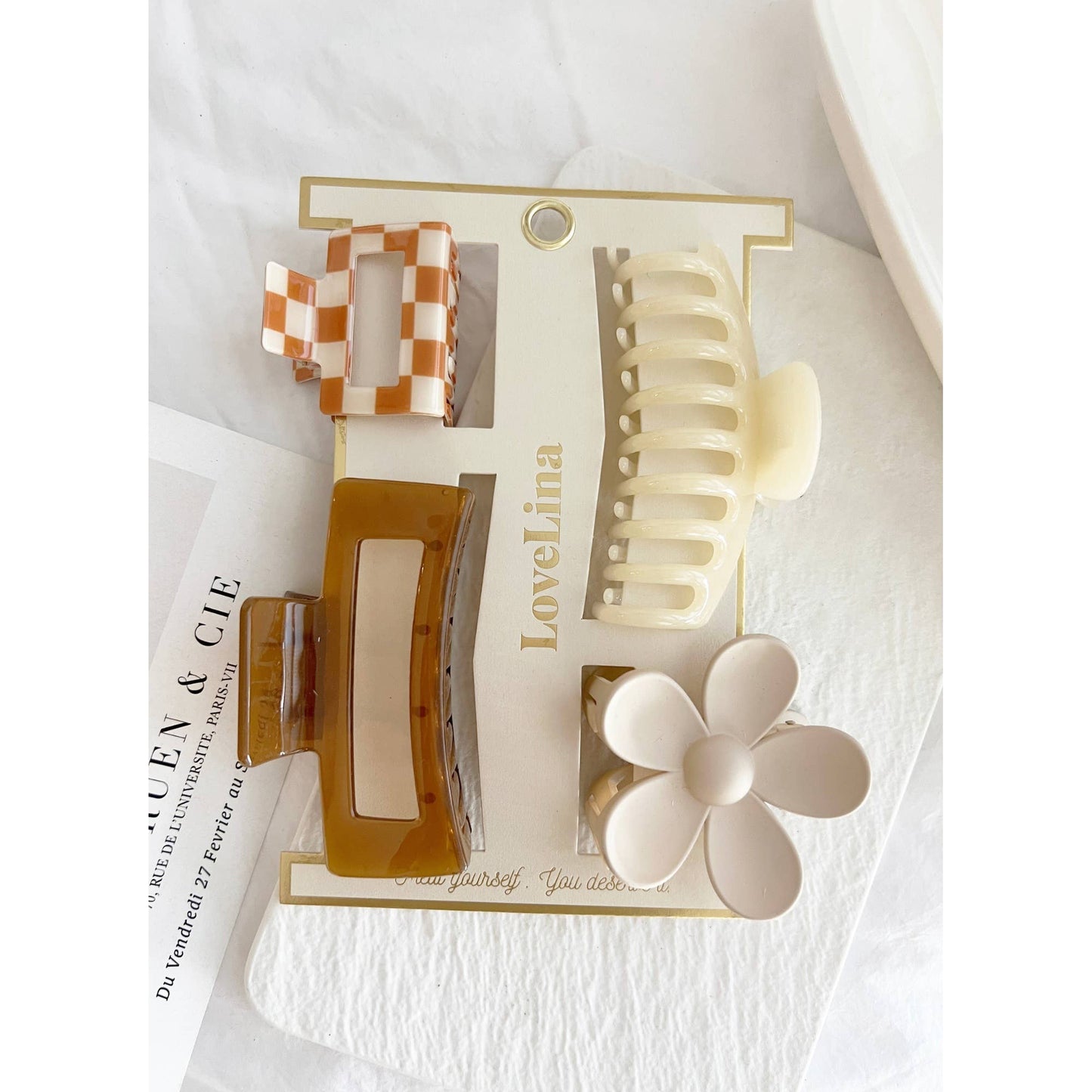 4-Pack Cream Caramel Hair Clips