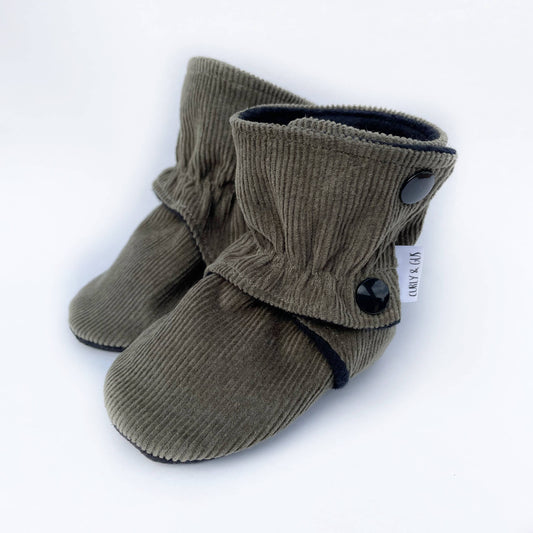 Olive Corduroy Baby Boots: Gray Faux Suede / 3-6 Months