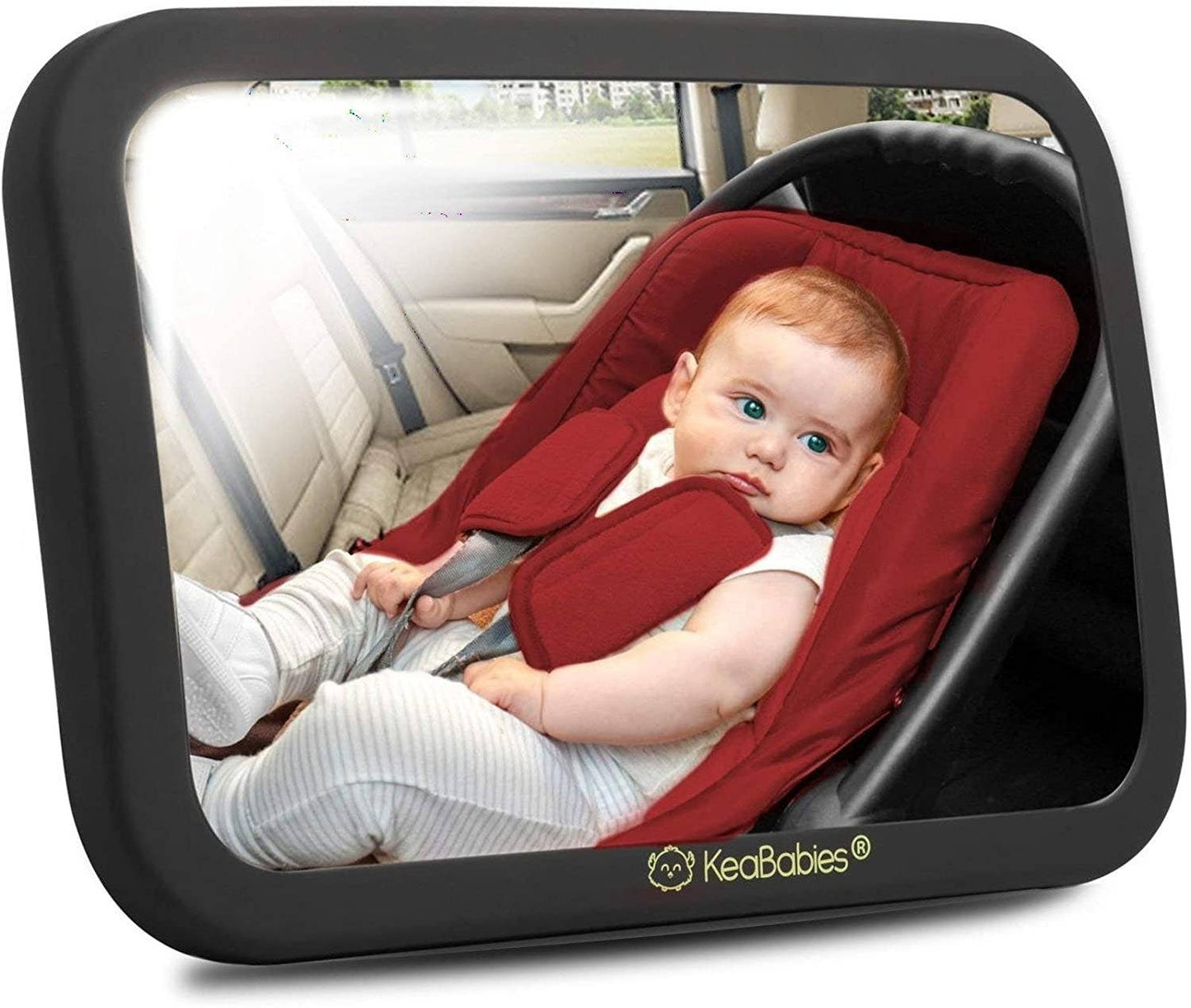 KeaBabies Baby Car Seat Mirror (Large, Matte Black)