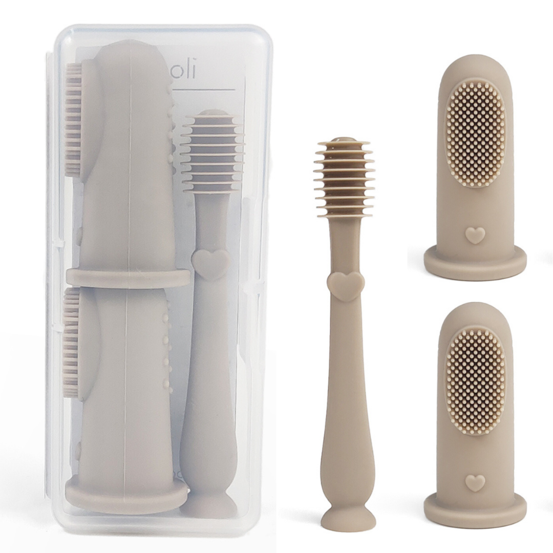 Ali+Oli - Baby Finger Toothbrush & Tongue Cleaner Oral Set 3m+ (Sand)