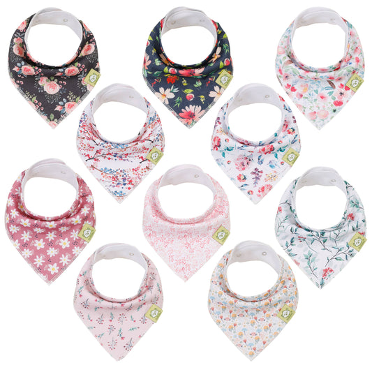 Keababies 10-Pack Baby Bandana Bibs, Newborn Bibs (Tea Party)