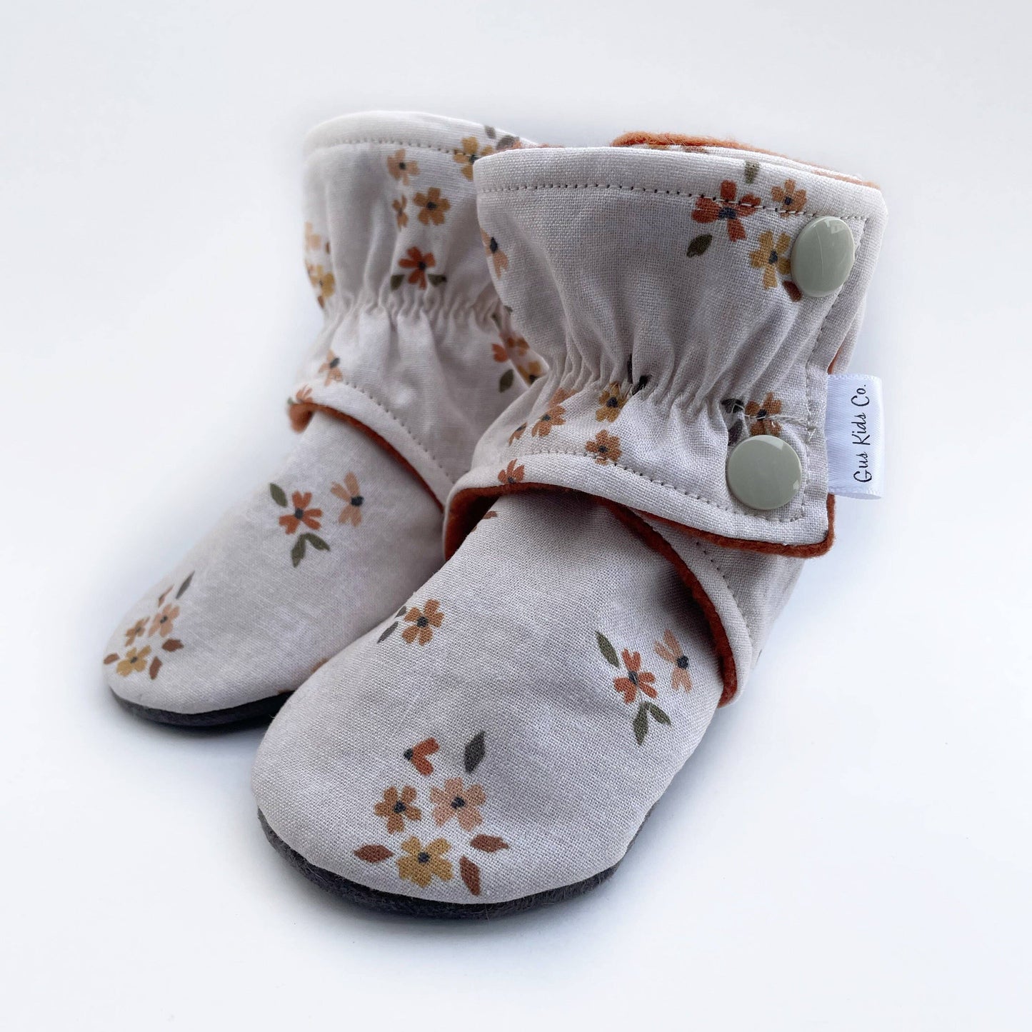 Dainty Floral Baby Boots: Gray Faux Suede / 3-6 Months