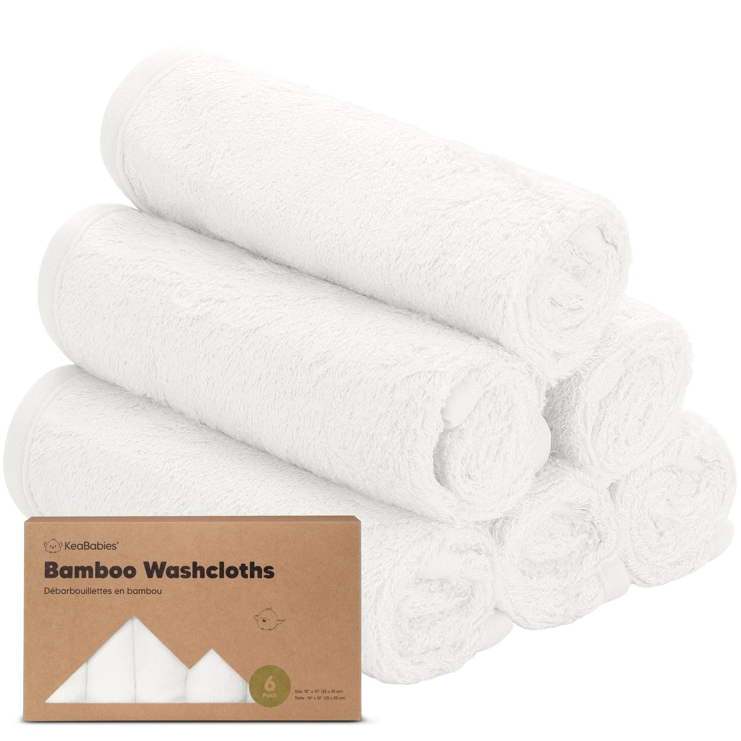 KeaBabies - 6-Pack Baby Bamboo Washcloths (White)