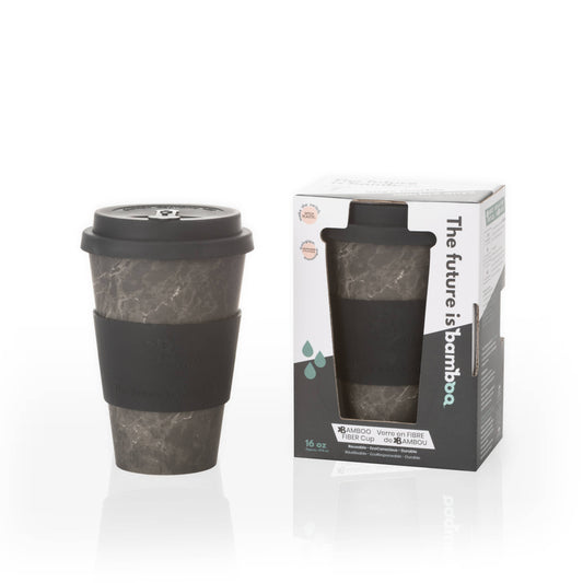  The future is bamboo - Reusable Coffee Cup Eco Friendly Bamboo  Fibe Coffee Tumbler and Travel Mug with Leak-Proof Cup Cover, 16oz, Onyx  Marble