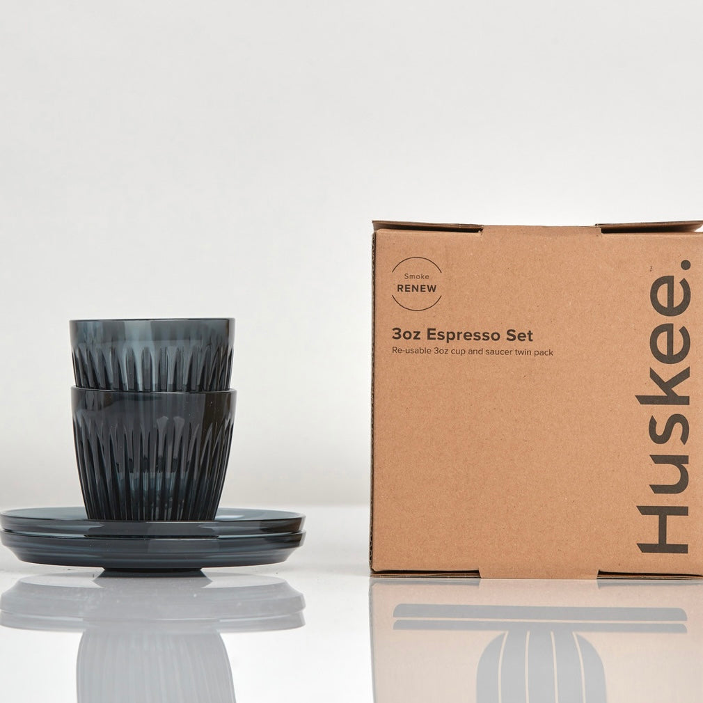 Huskee 3oz Espresso Cup and Saucer Twin Pack